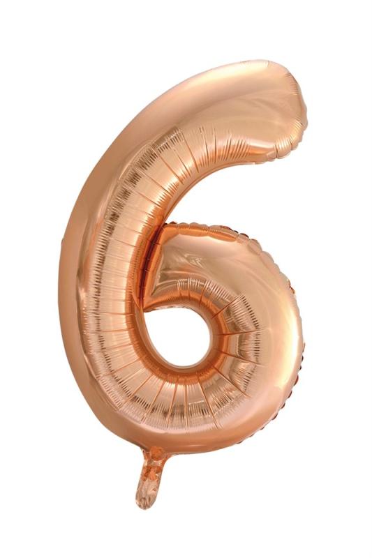 Folieballong 86 cm siffra 6 roséguld