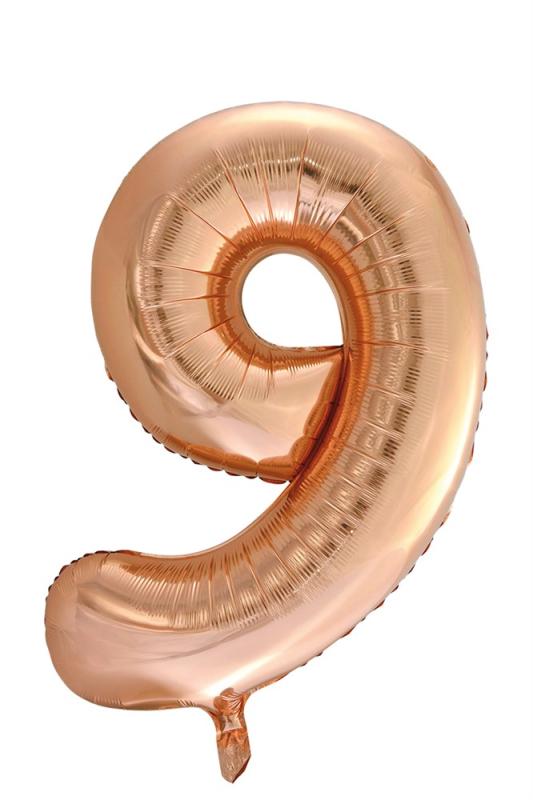 Folieballong 86 cm siffra 9 roséguld