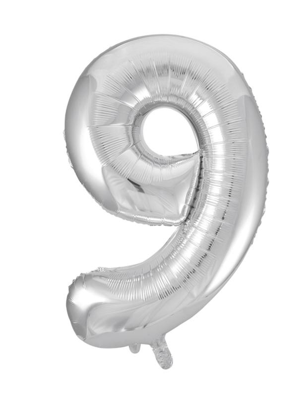 Folieballong 86 cm siffra 9 silver