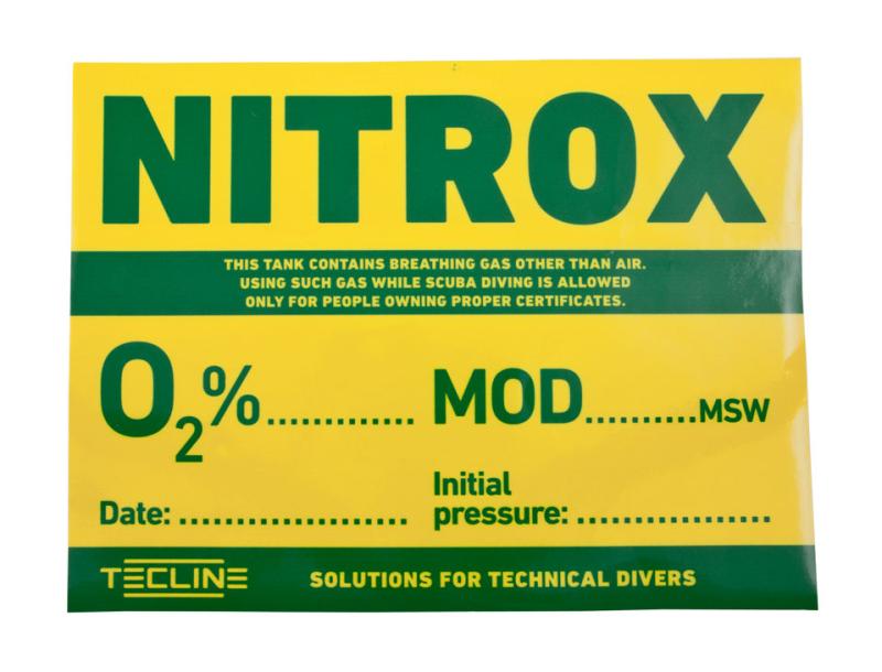 Klistermärke - Nitrox O2%, MOD, Datum, Signatur (20x15 cm)