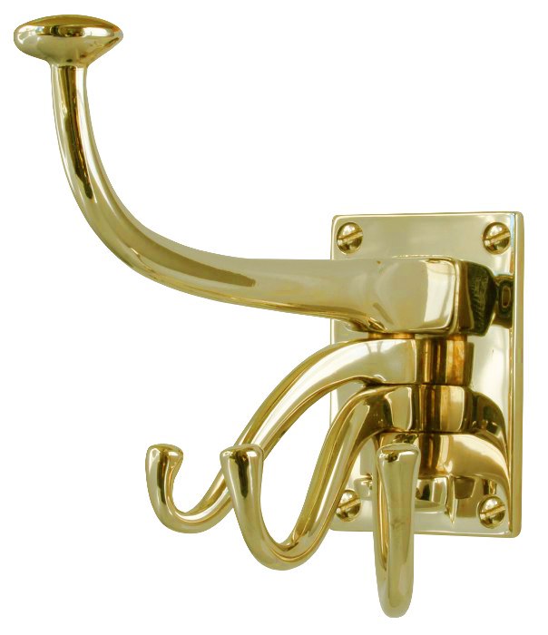 RK International [HK-5820] Solid Brass Coat & Hat Hook - Triple Pronged  Swivel - Polished Brass Finish - 4 3/4 L x 1 1/2 W