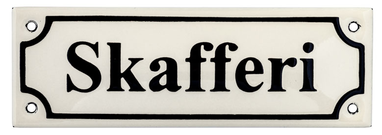 Emaljskylt - Skafferi vit/svart