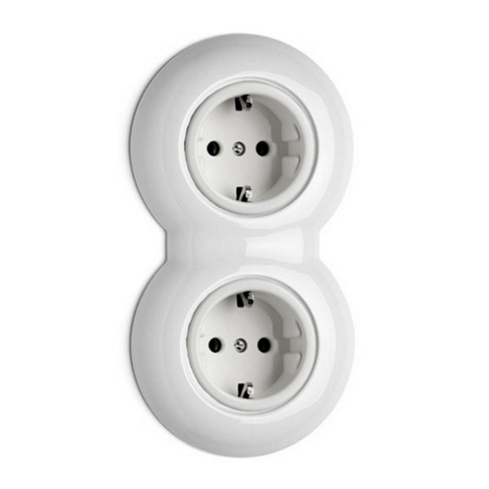 Double electrical outlet in white porcelain Classic style