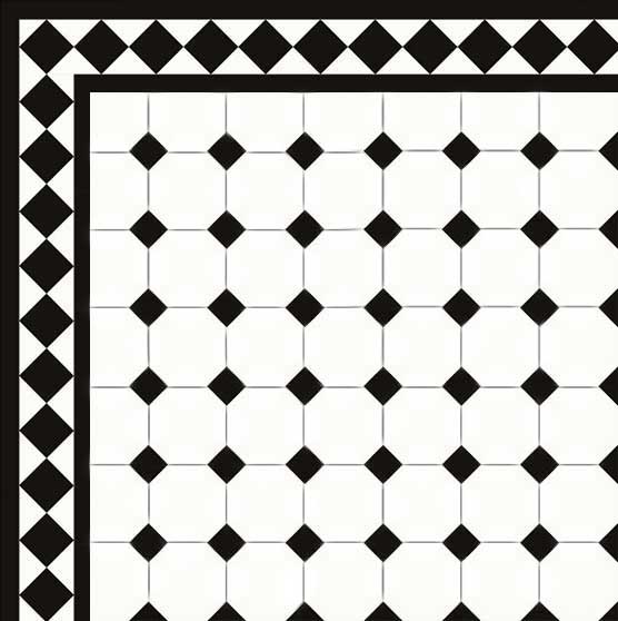 Oktagonklinker - 10x10 cm vit/svart Winckelmans - sekelskiftesstil - gammaldags inredning - klassisk stil - retro