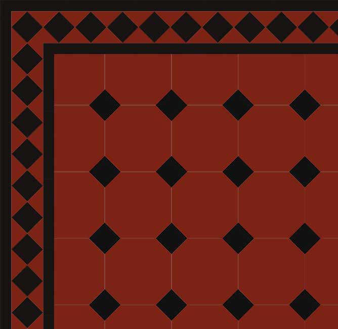 Oktogonklinker - 15x15 cm rød/svart Winckelmans - arvestykke - gammeldags dekor - klassisk stil - retro - sekelskifte