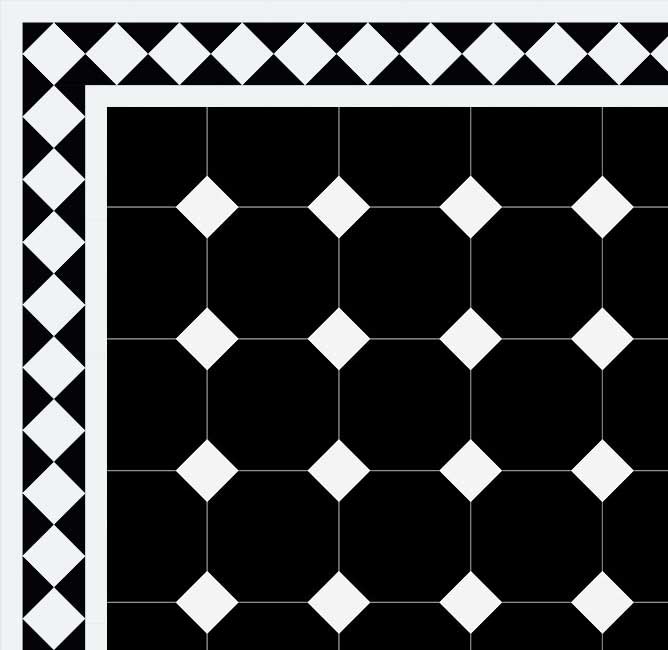 Classic Vicotiran Floor tiles - Octagon 15 x 15 cm black/white - Winckelmans