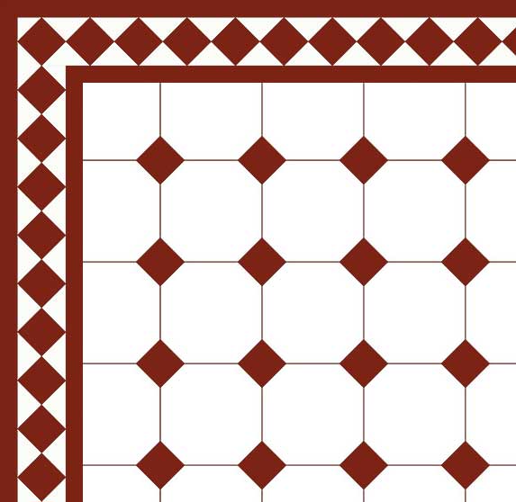 Victorian floor tiles - Octagon 15 x 15 cm white/red - Winckelmans