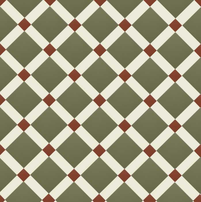 Canterbury - Victorian Floor Tiles - Australian Green/Hvid/Rød - Australian Green VEA/Super White BAS/Red ROU