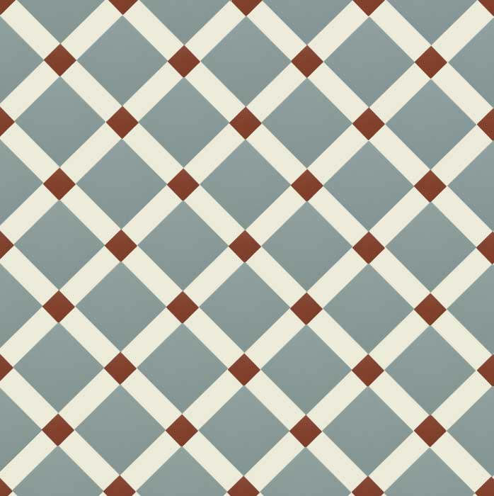 Canterbury - Victorian floor tiles - Gråblå/vit/röd