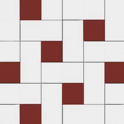 Winchester - Victorian Floor Tiles - Hvid/Rød - Super White BAS/Red ROU