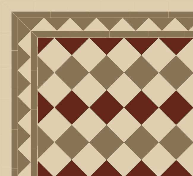 Birmingham - Victorian floor tiles - 15 x 15 cm Linne/mullvadsgrå/röd
