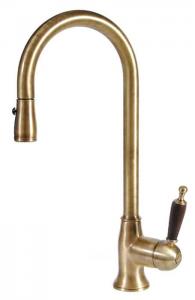 Kitchen Faucet - Oxford bronze with wood handle & hand shower