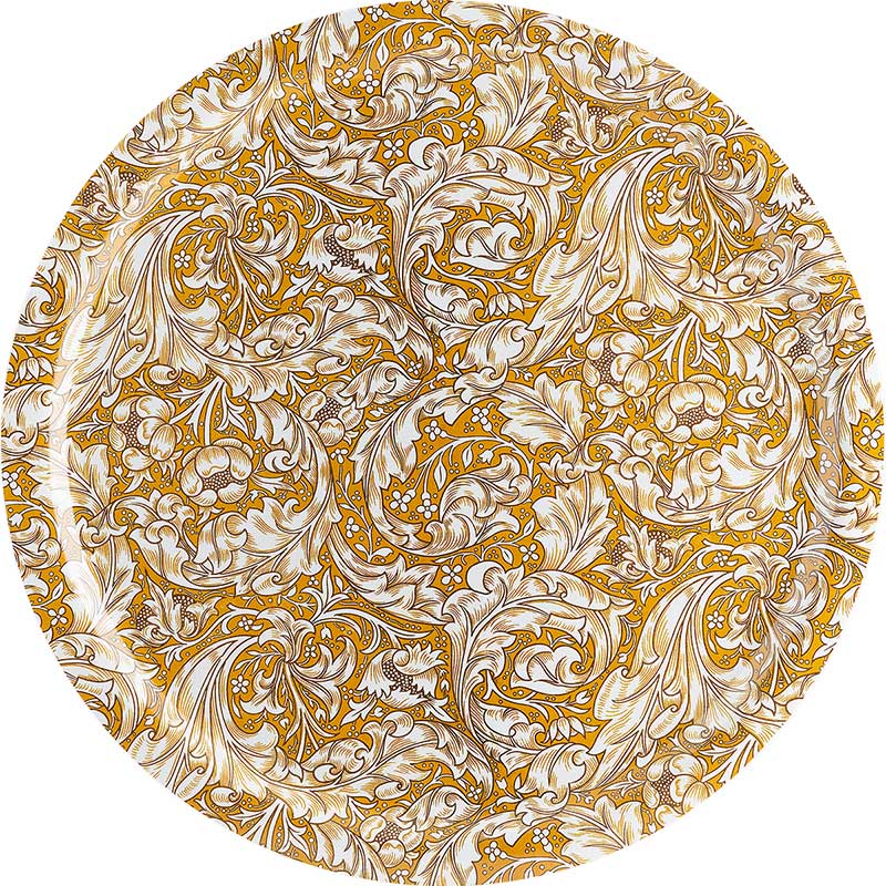 Stor rund bricka 49 cm - William Morris, Bachelors Button - gul - gammaldags inredning - klassisk stil - retro - sekelskifte