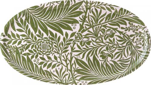 Bricka oval 50 x 28 cm - William Morris, Larkspur - gröna blad - sekelskiftesstil - gammaldags inredning - klassisk stil - retro