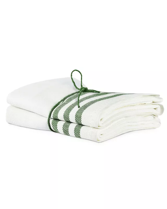 Kjøkkenhåndkle 2-pakning - Lin 50x70 cm, stripe hvit/grønn