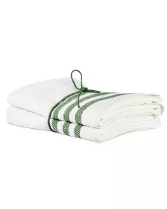 Kitchen towel 2 pcs - Linen 50 x 70 cm, diagonal offwhite/leaf green