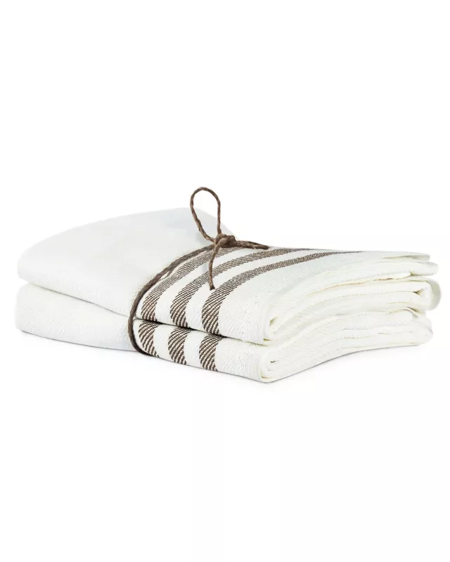 Kjøkkenhåndkle 2-pakning - Lin 50x70 cm, stripe hvit/natur