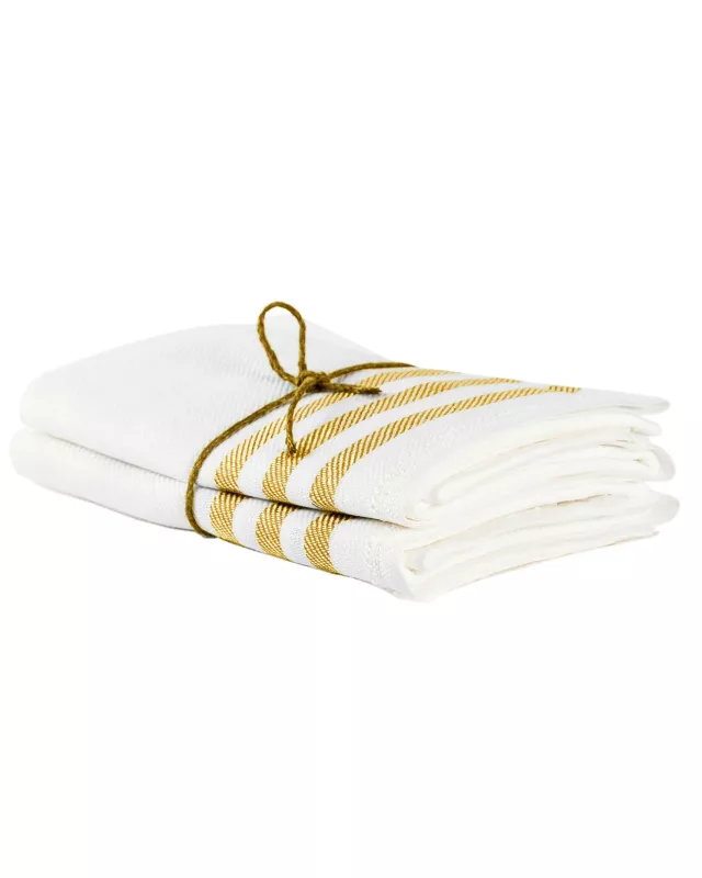 Kitchen towel 2-pcs - Linen 50 x 70 cm, stripe off white/ocher