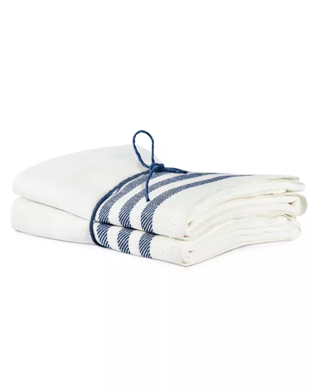Kitchen towel 2-pcs - Linen 50 x 70 cm, diagonal offwhite/navy blue