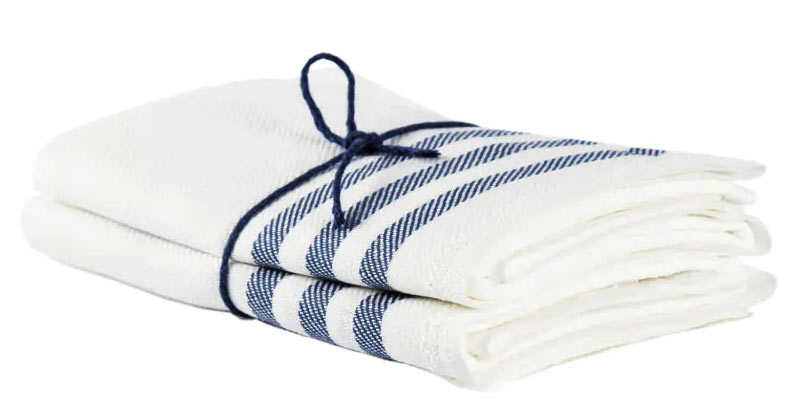 Kjøkkenhåndkle 2-pakning - Lin 50x70 cm, stripe hvit/mørke blå