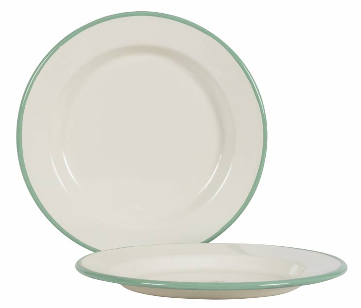 Kockums tallrik 24 cm - Emalj vit/grön - gammaldags inredning - klassisk stil - retro - sekelskifte