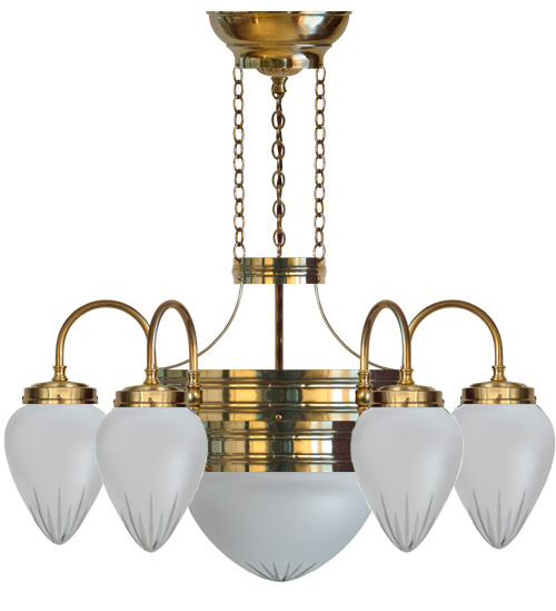 Chandalier - Six-armed ring chandelier with frosted glass