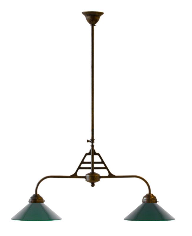 Game Table Light - Art Nouveau Antique with Green Straight Shades