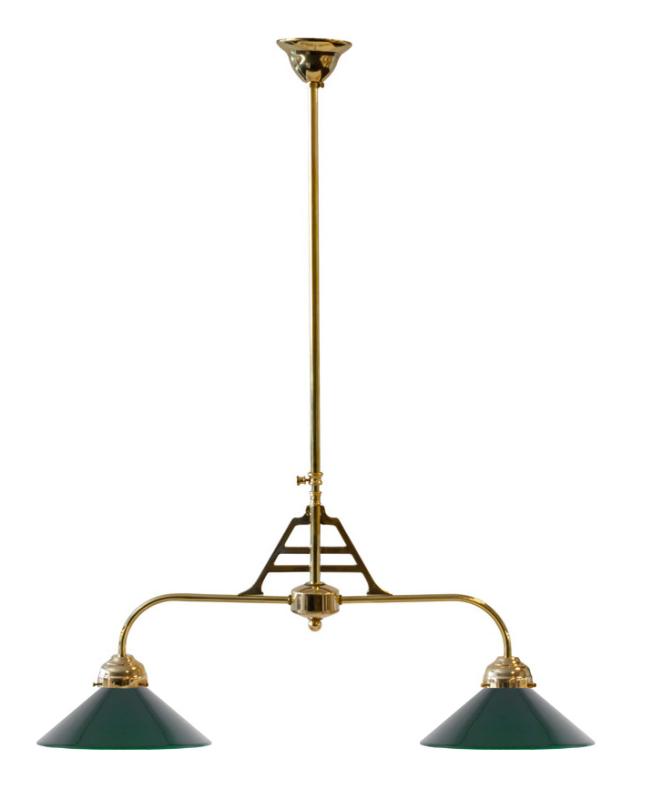 Game Table Light - Art Nouveau Brass with Green Straight Shades