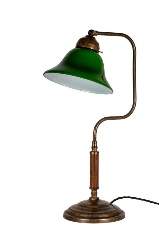 Table Lamp 1903 - Antique with Green Bell Shade