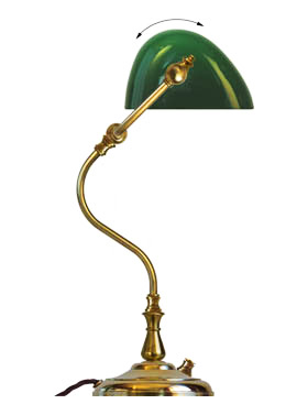 Banklampe - Nikkel, grønn glasskjerm - arvestykke - gammeldags dekor - klassisk stil - retro - sekelskifte