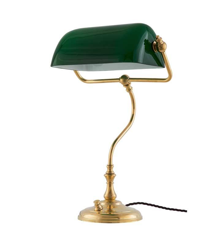 Bankers Lamp Brass With A Green Shade, Bankers Lamp Gold With Green Shade