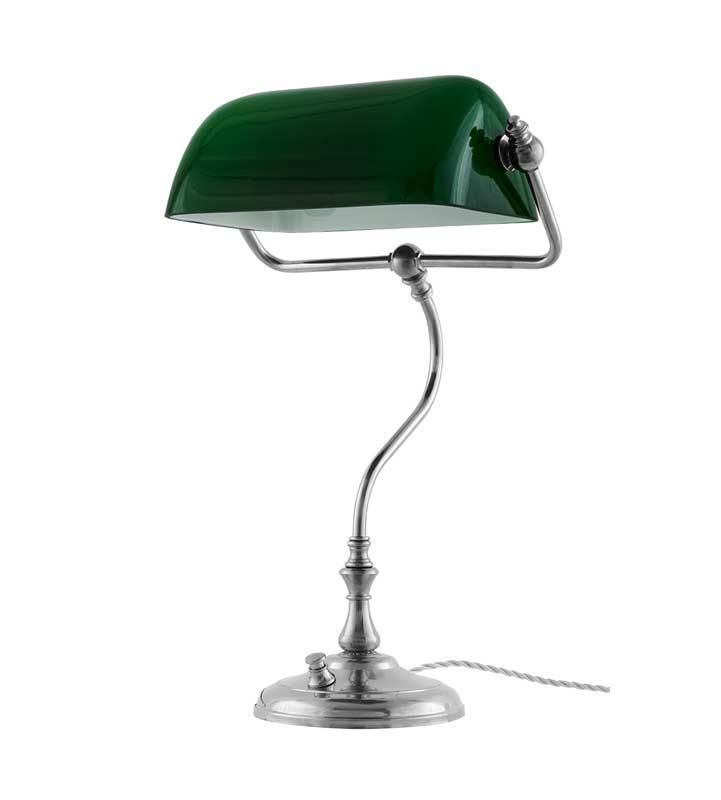 Banklampe - Nikkel, grønn glasskjerm