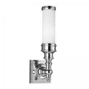 Baderomslampe - vegglampett Longford II krom/hvit-frostet - arvestykke - gammeldags dekor - klassisk stil - retro - sekelskifte