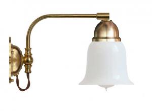 Vegglampe - Gripenberg messing opalhvit klokke - arvestykke - gammeldags dekor - klassisk stil - retro - sekelskifte