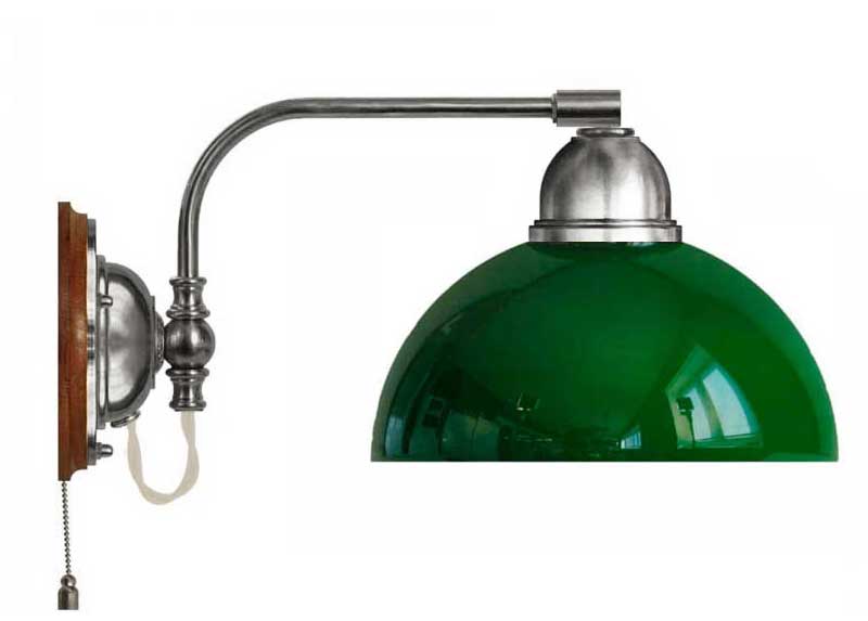 Vägglampa - Gripenberg förnicklad grön halvsfär - sekelskiftesstil - gammaldags inredning - klassisk stil - retro