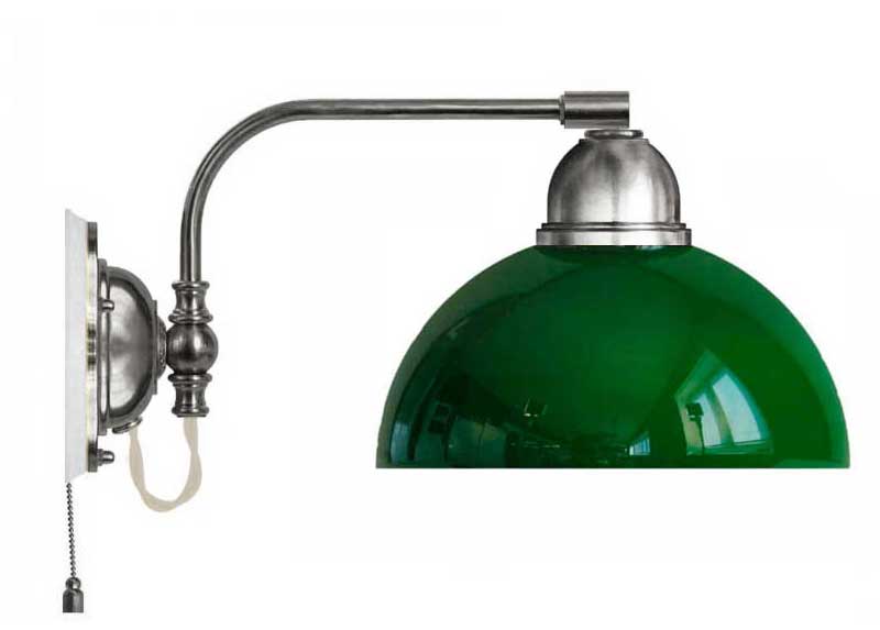Vegglampe - Gripenberg nikkelbelagt grønn halvkule - arvestykke - gammeldags dekor - klassisk stil - retro