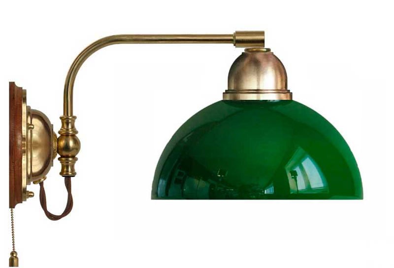 Vegglampe - Gripenberg messing grønn klokkeformet skjerm - arvestykke - gammeldags dekor - klassisk stil - retro - sekelskifte