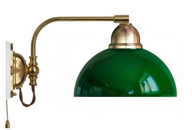 Vegglampe - Gripenberg messing grønn klokkeformet skjerm - arvestykke - gammeldags dekor - klassisk stil - retro - sekelskifte