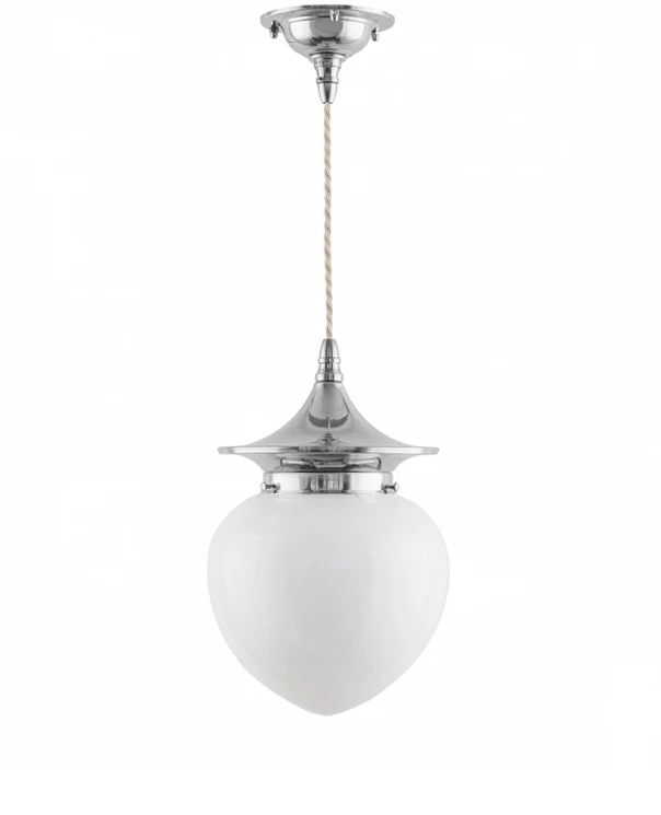 Ceiling Lamp - Dahlberg Cord Pendant 100 Nickel, White Drop Shade