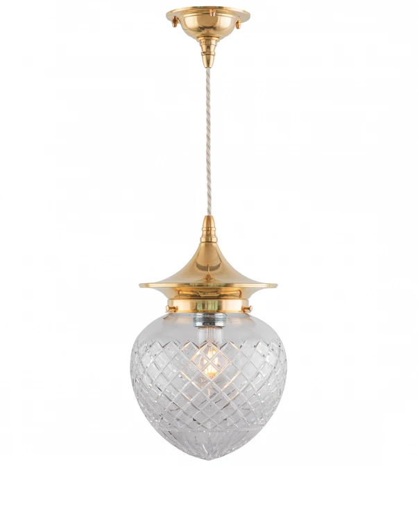 Ceiling Lamp - Dahlberg Cord Pendant 100 Brass, Clear Glass Drop