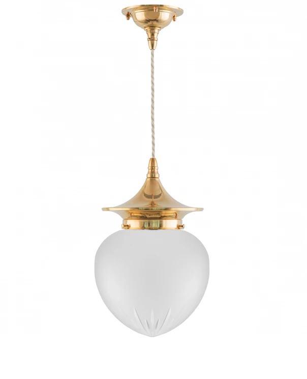 Ceiling Lamp - Dahlberg Cord Pendant 100 Brass, Frosted Glass Drop