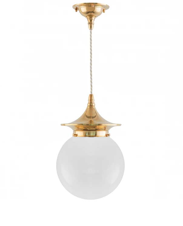 Ceiling Lamp - Dahlberg Cord Pendant 100 Brass, Globe Shade