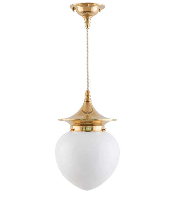 Ceiling Lamp - Dahlberg Cord Pendant 100 Brass, White Drop Shade