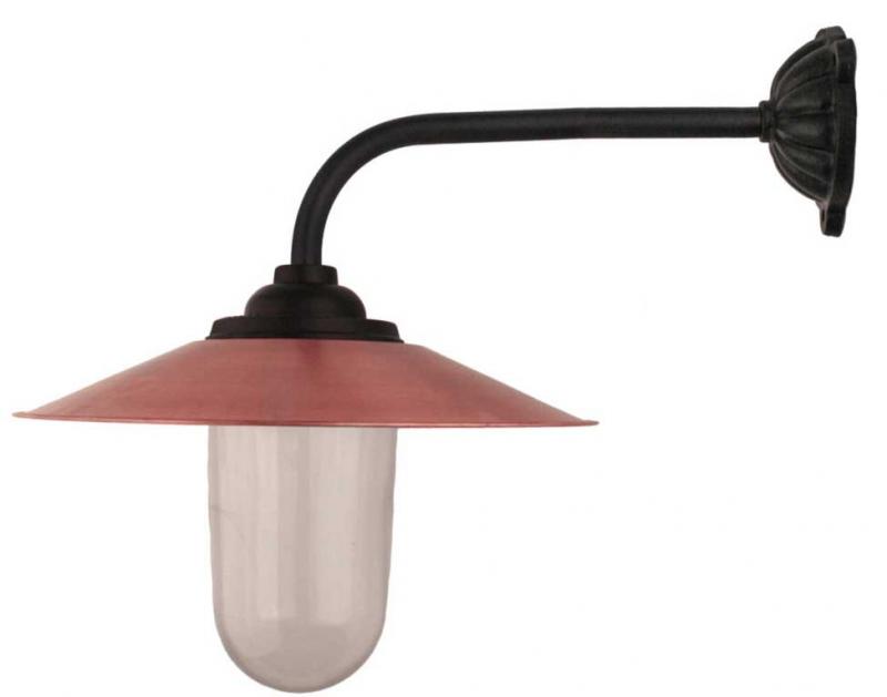 Udendørslampe - Staldlampe 90° lang bøjning, kobberskærm