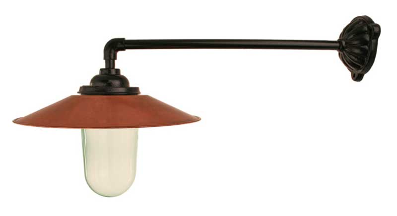 Utomhuslampa - Stallampa 90° rak koppling, kopparskärm - gammaldags inredning - klassisk stil - retro -sekelskifte
