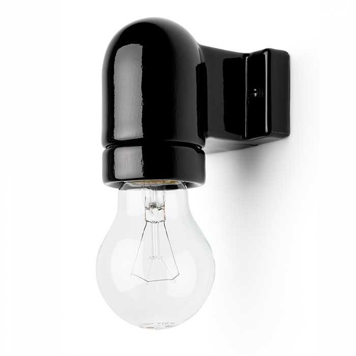 Lampesokkel svart porselen - For veggmontering E27/Max 75W - arvestykke - gammeldags dekor - klassisk stil - retro - sekelskifte