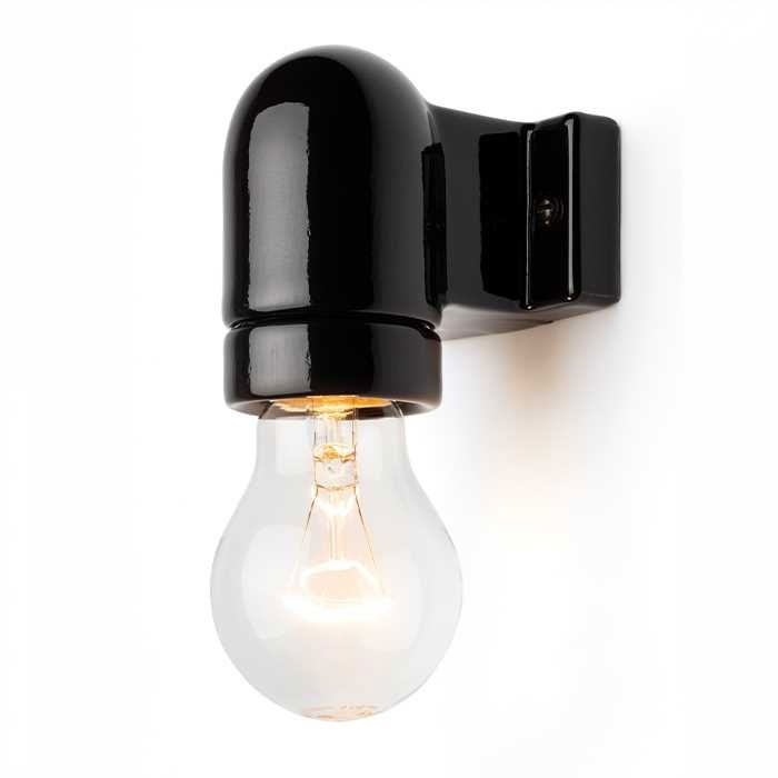 Lamphållare svart porslin - För väggmontage E27/Max 75W - gammaldags inredning - klassisk stil - retro - sekelskifte