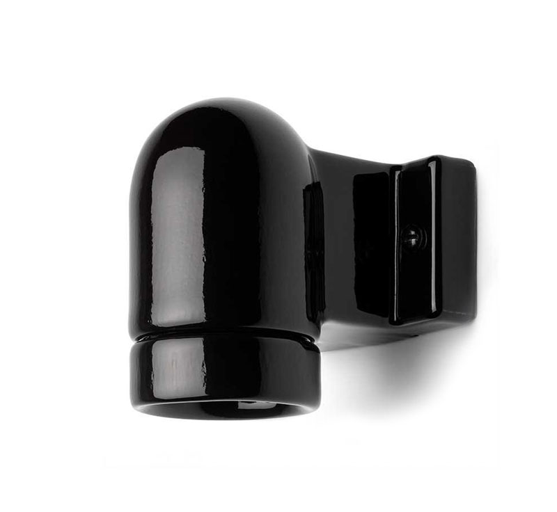 Lamp Holder in Black Porcelain - Wall-Mounted E27/Max 75W