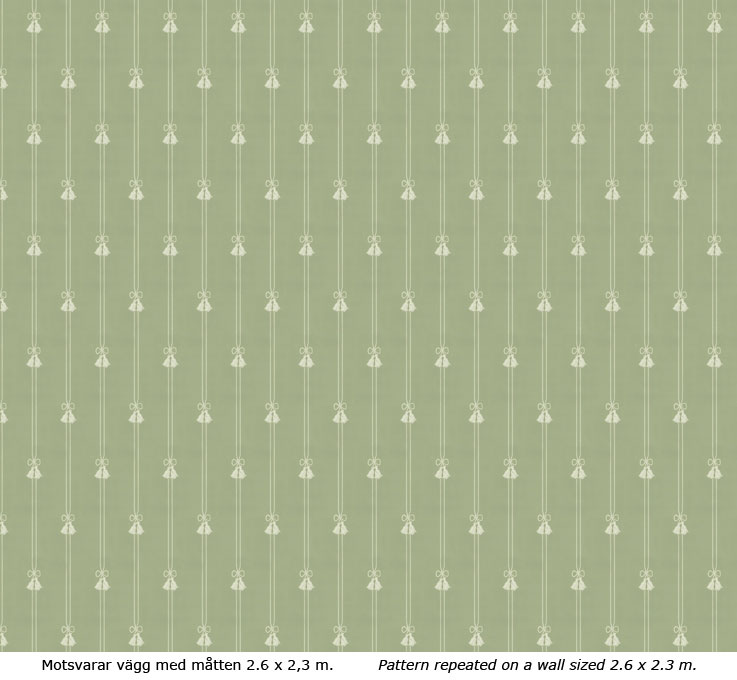 Lim & Handtryck Tapet - Snoddar & Tofsar grön/vit - sekelskifte - gammaldags stil