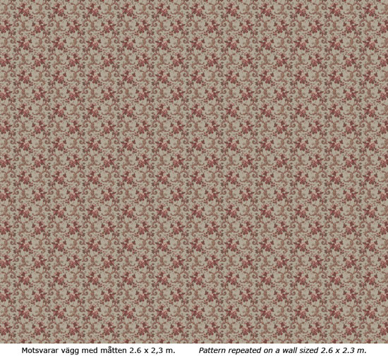 Lim & Handtryck Tapet - Hovdala blomma grå/röd - sekelskifte - gammal stil